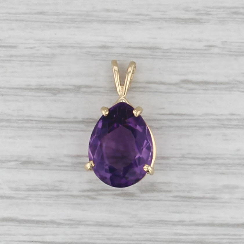 6ctw Pear Amethyst Teardrop Solitaire Pendant 14k Yellow Gold