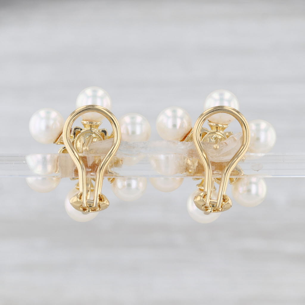 Cultured Pearl 0.24ctw Diamond Drop Earrings 18k Yellow Gold Omega Backs