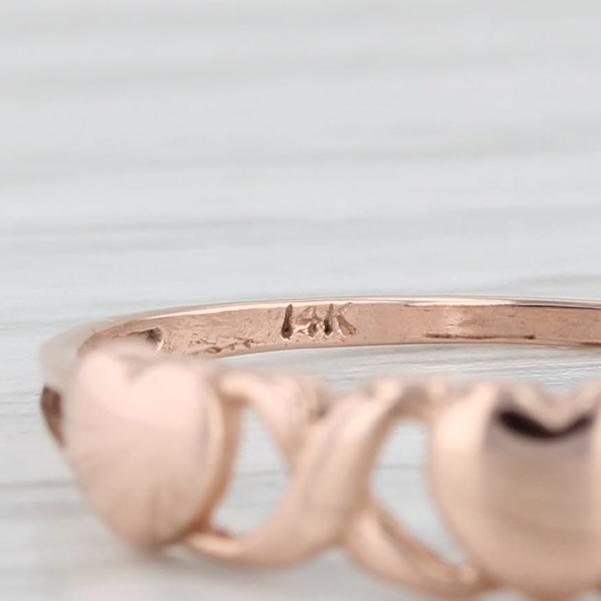 Light Gray XO Heart Ring 14k Rose Gold Size 8 Stackable Band