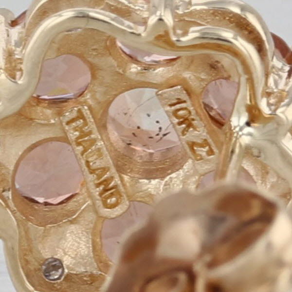 1.43ctw Peach Feldspar Diamond Flower Stud Earrings 10k Yellow Gold Studs