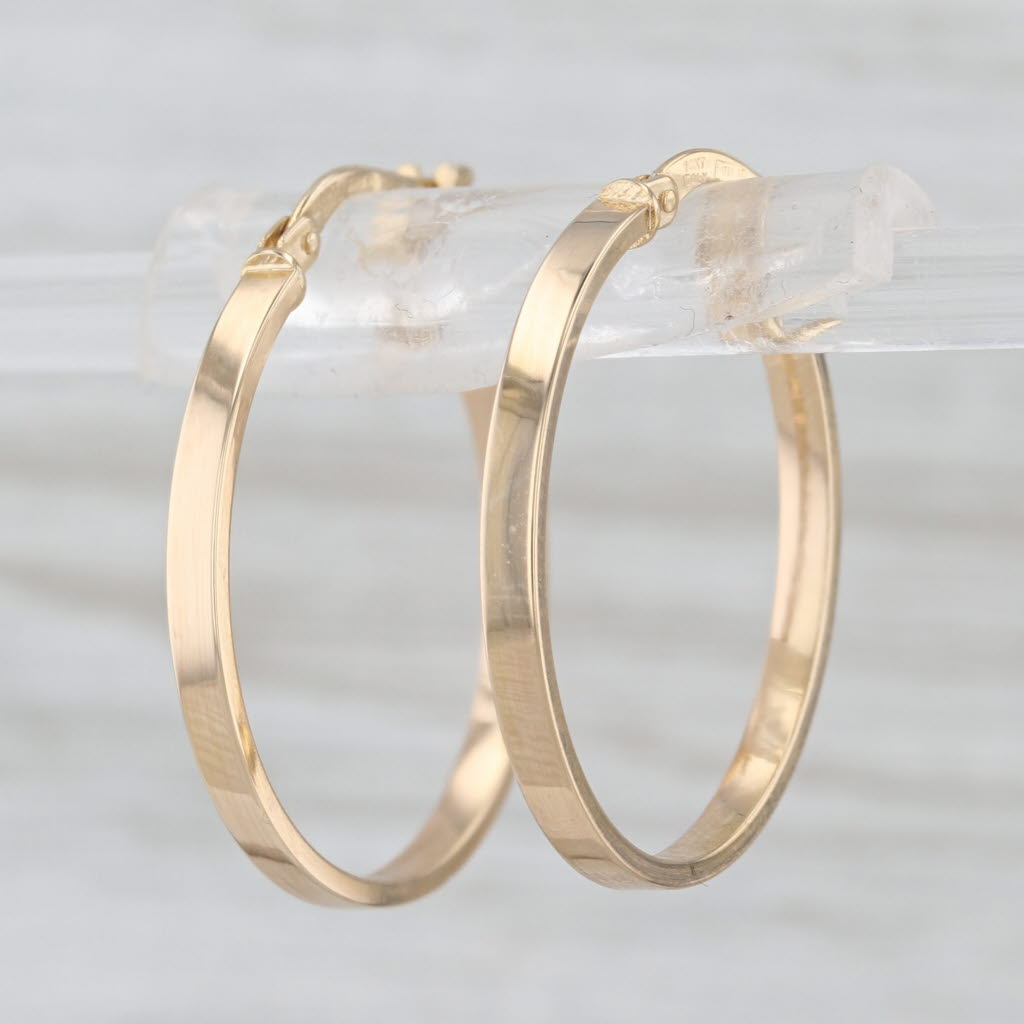 Round Hoop Earrings 14k Yellow Gold 23.5 x 2mm Snap Top Hoops
