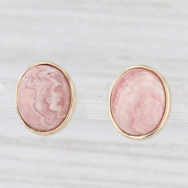Marbled Red Rhodocrosite Oval Cabochon Stud Earrings 14k Yellow Gold