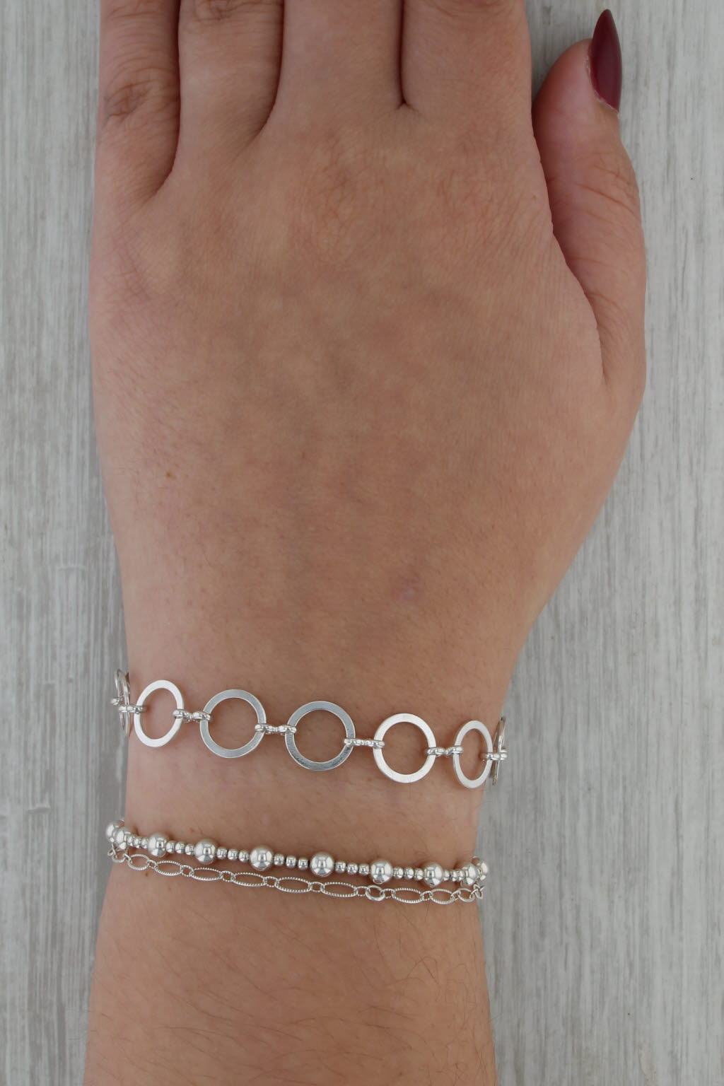 Sterling Silver Circle Link Cable Chain Bracelet 7" 10.3mm