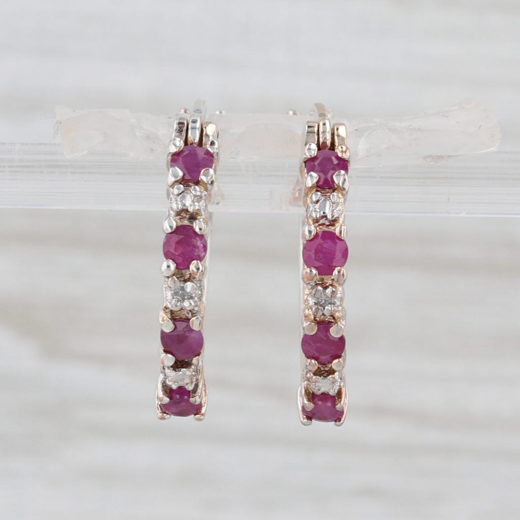 0.60ctw Ruby Hoop Earrings Sterling Silver Snap Top Round Hoops