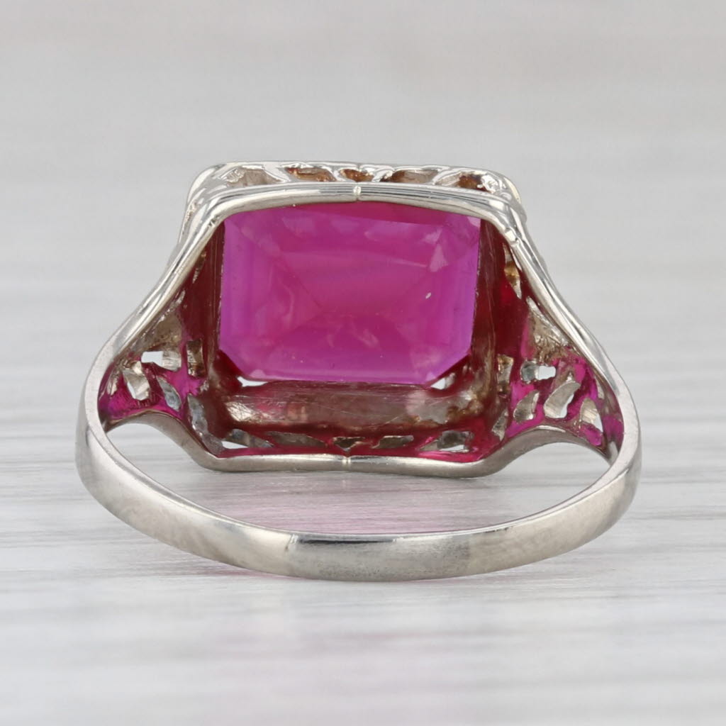 Light Gray Vintage 3.45ct Lab Created Ruby Solitaire Ring 14k White Gold Size 8