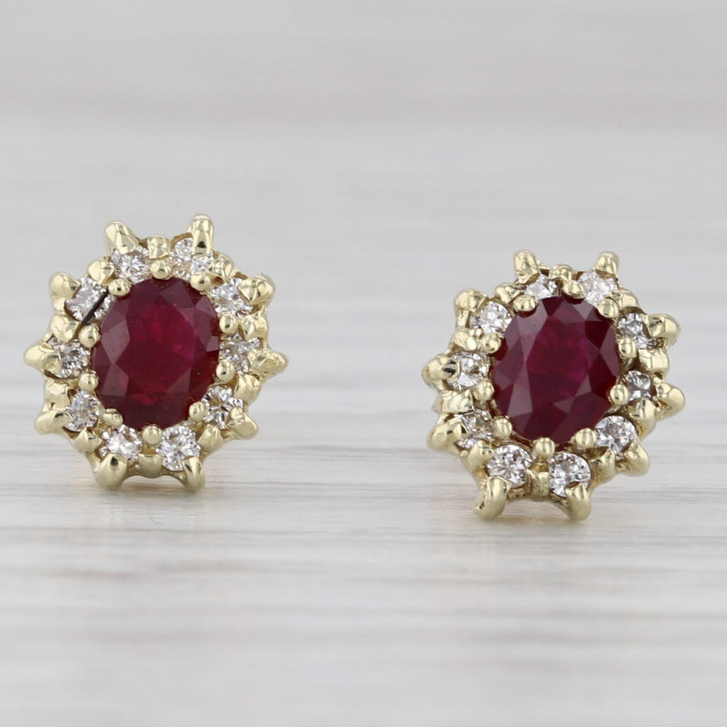 Light Gray 1.30ctw Oval Ruby Diamond Halo Stud Earrings 14k Yellow Gold