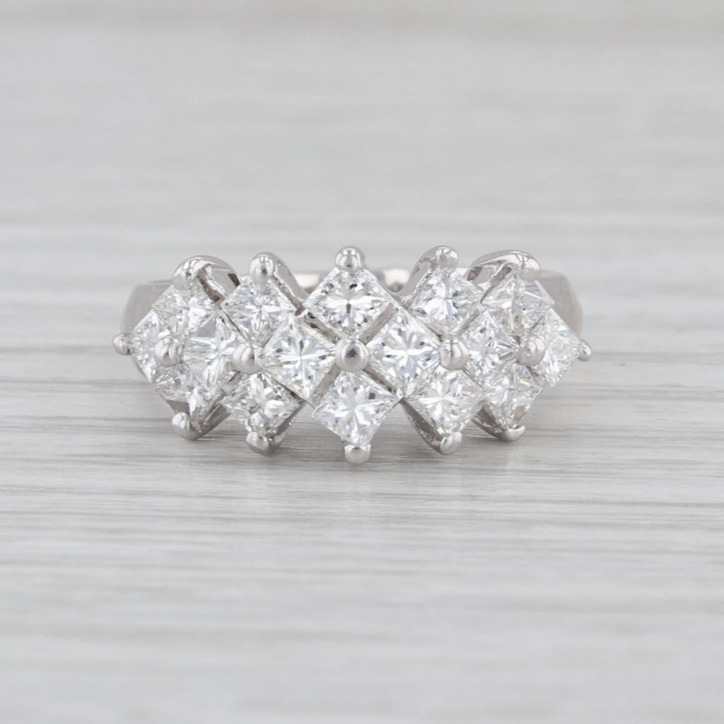 1.54ctw Princess Diamond Cluster Ring 14k White Gold Size 5.5