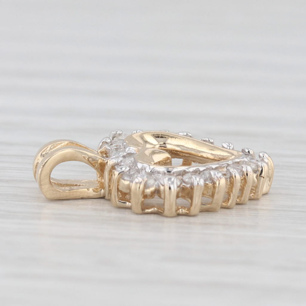 Light Gray Small 0.18ctw Diamond Halo Open Heart Pendant 10k Yellow Gold