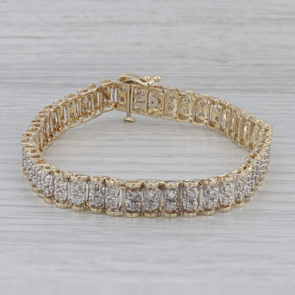 Gray 1.50ctw Diamond 10k Yellow White Gold Tennis Bracelet 7.75"