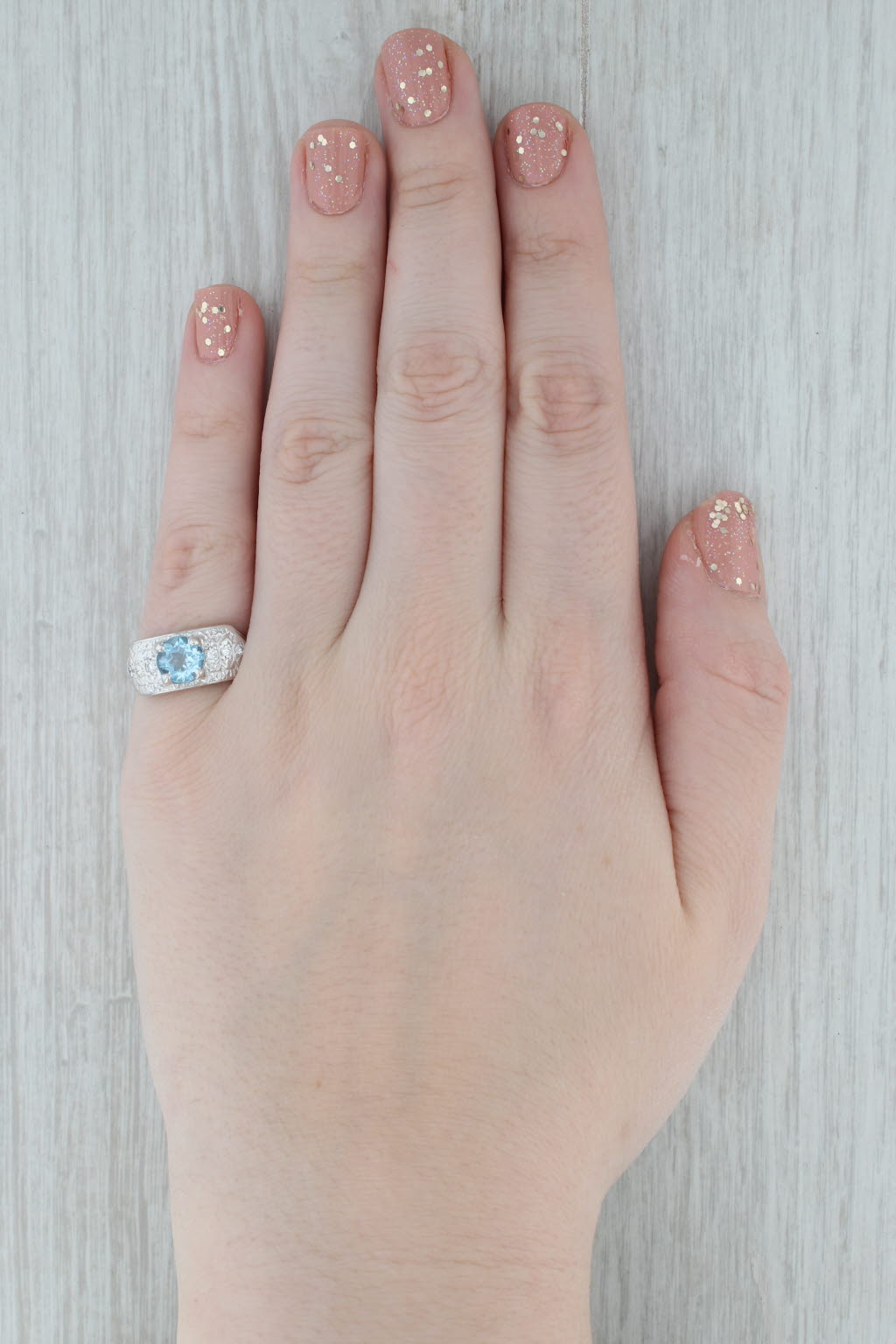 Gray 1.90 ctw Blue Topaz Diamond Ring 14K White Gold Size 6