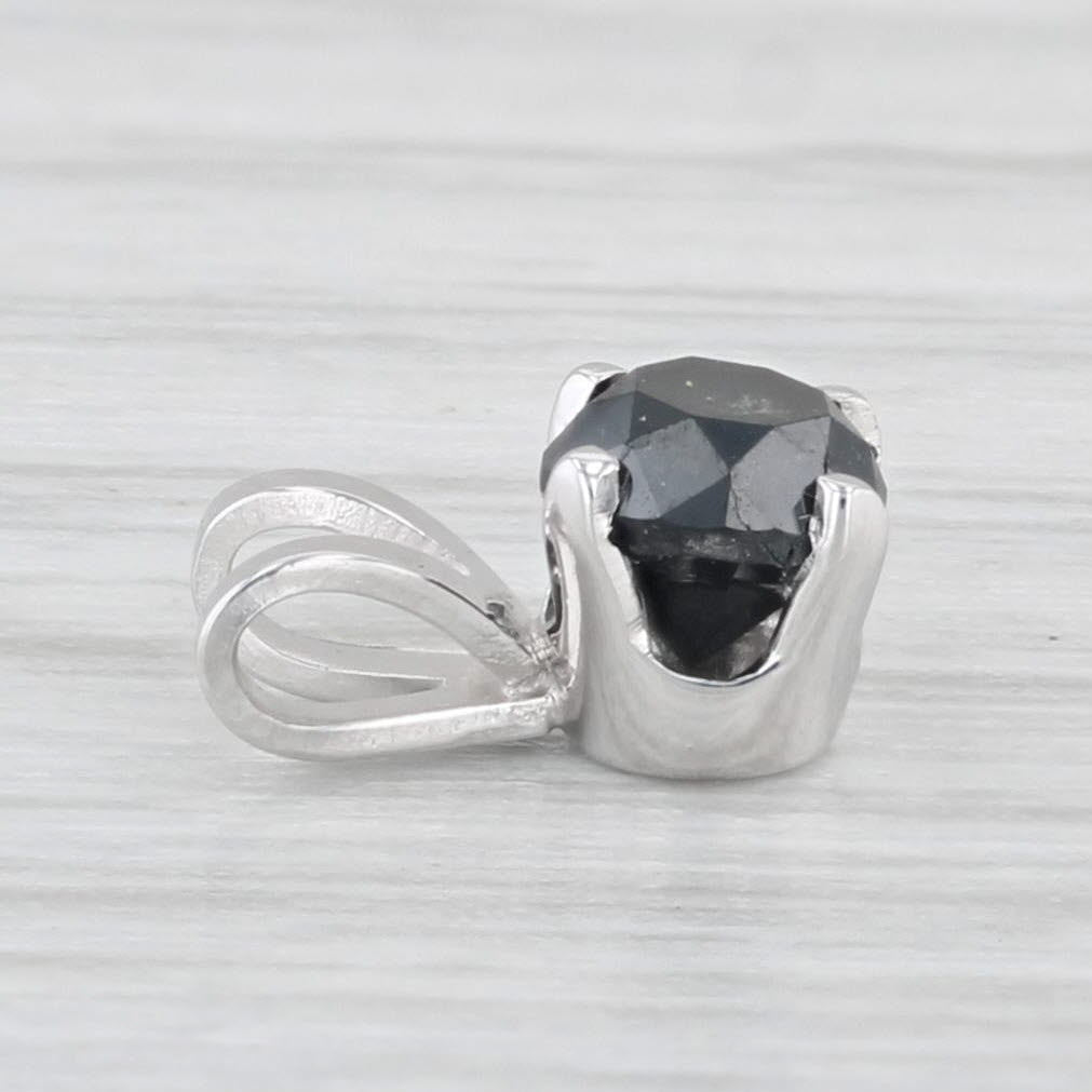 Light Gray New Small 0.44ct Black Diamond Solitaire Pendant 14k White Gold Round Brilliant
