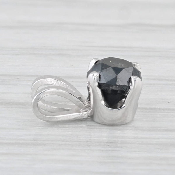New Small 0.44ct Black Diamond Solitaire Pendant 14k White Gold Round Brilliant