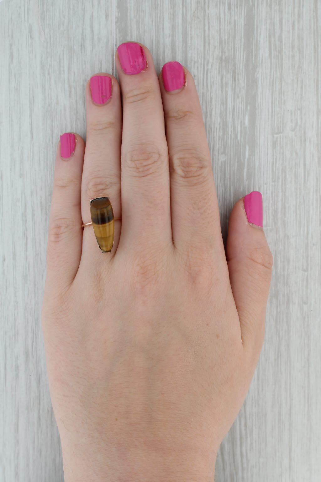 Dark Gray Vintage Handmade Tigers Eye Ring 8k Rose Gold Size 8.25 Freeform Cabochon