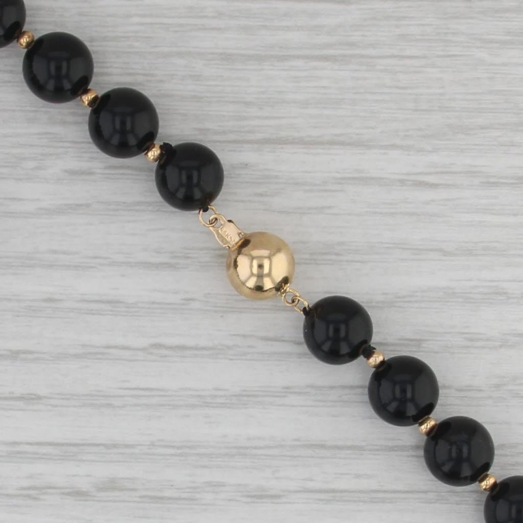 Gemstone Chinese Dragon Pendant Onyx Bead Necklace 14k Gold 21.25" Strand