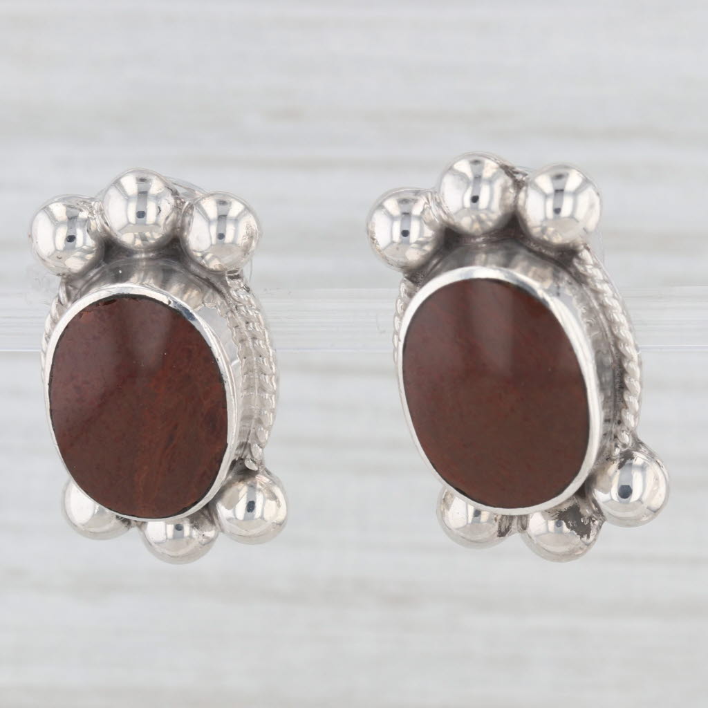Light Gray Ornamental Stone Earrings Sterling Silver Vintage Mexico Statement Drops