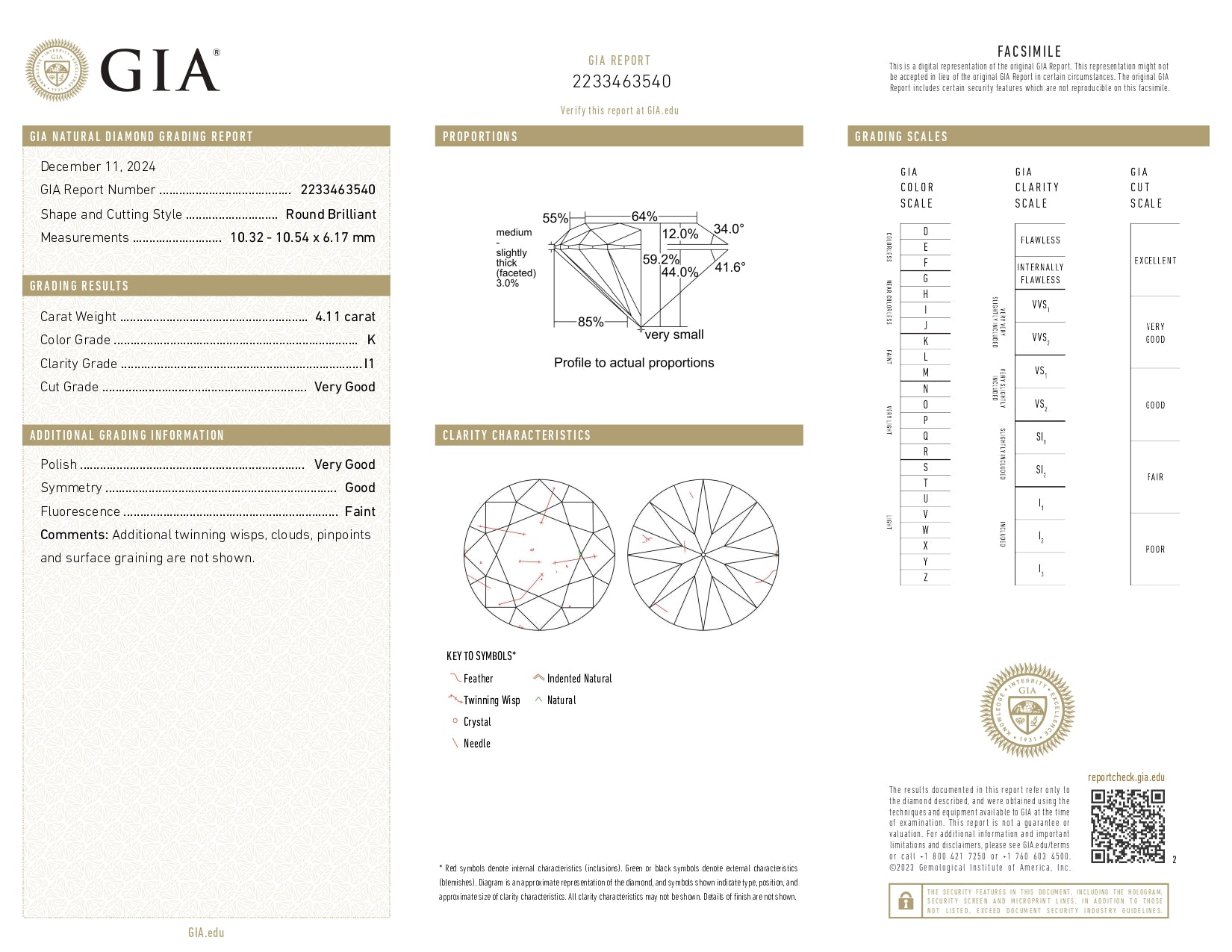 4.11ct Loose Diamond GIA Graded Round Brilliant Solitaire K I1