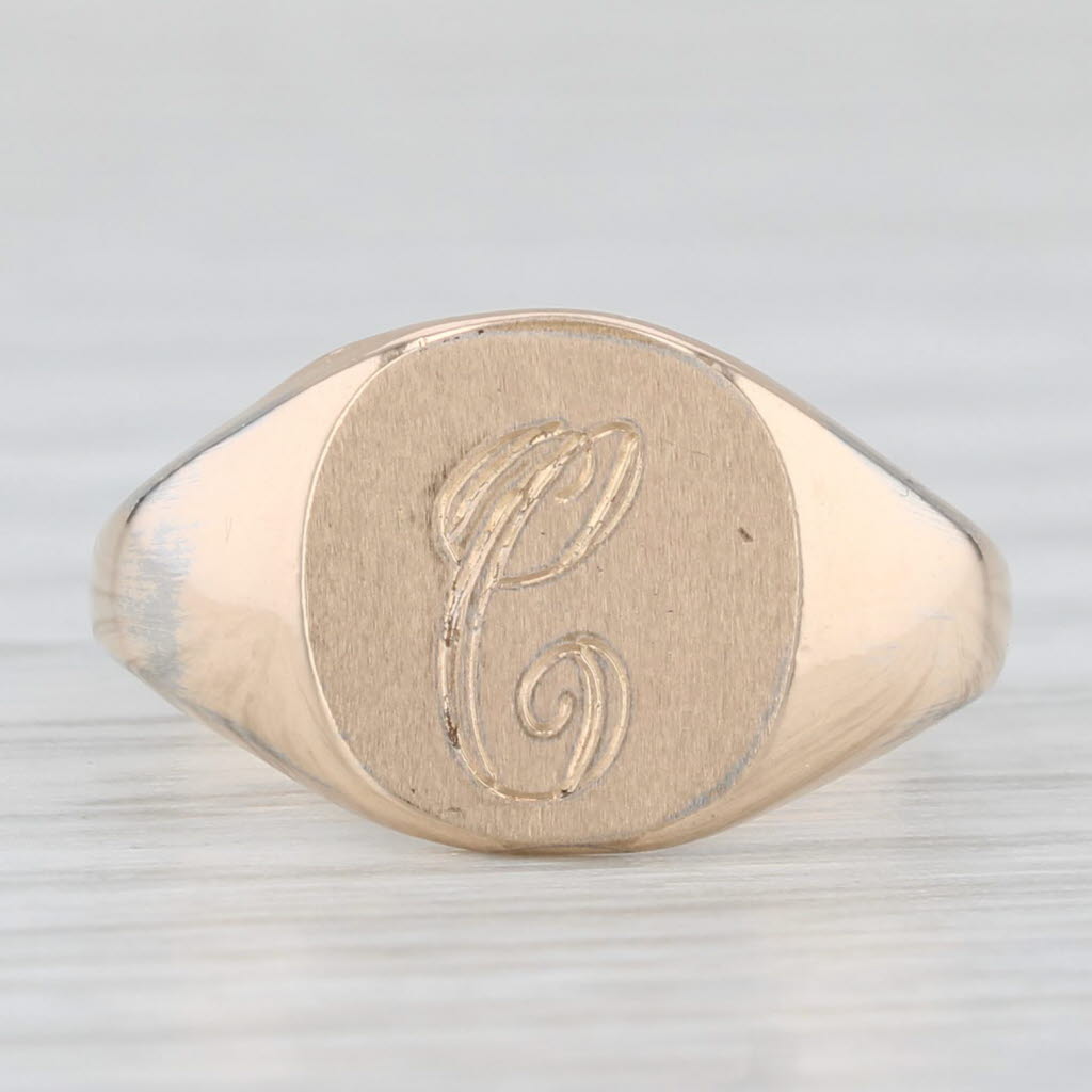 Light Gray Vintage 10K Yellow Gold Filled "C" Initial Signet Ring Size 3.5