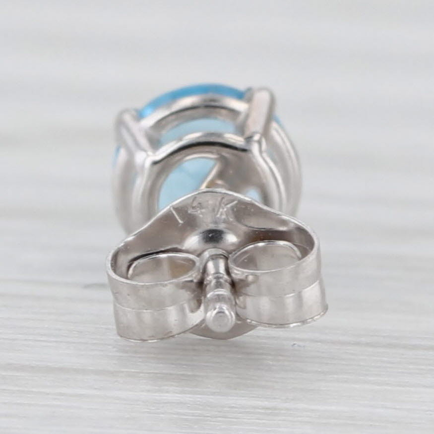 1.10ctw Blue Topaz Round Solitaire Stud Earrings 14k White Gold