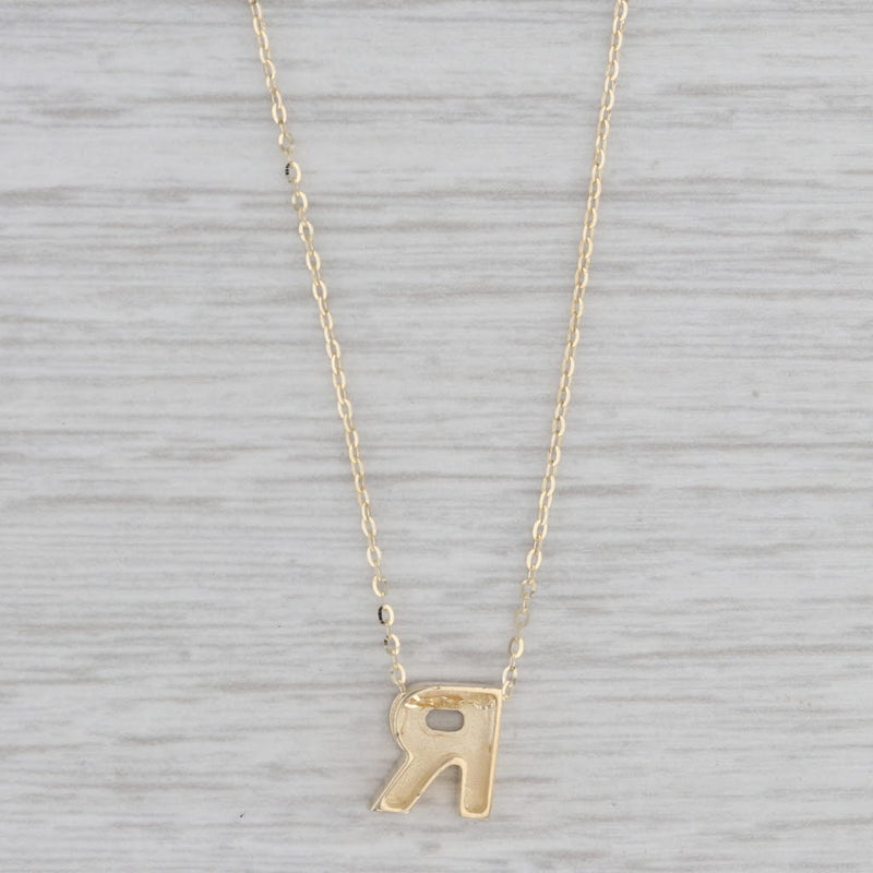 Letter Initial "R" Pendant Necklace 14k Yellow Gold 16-18" Cable