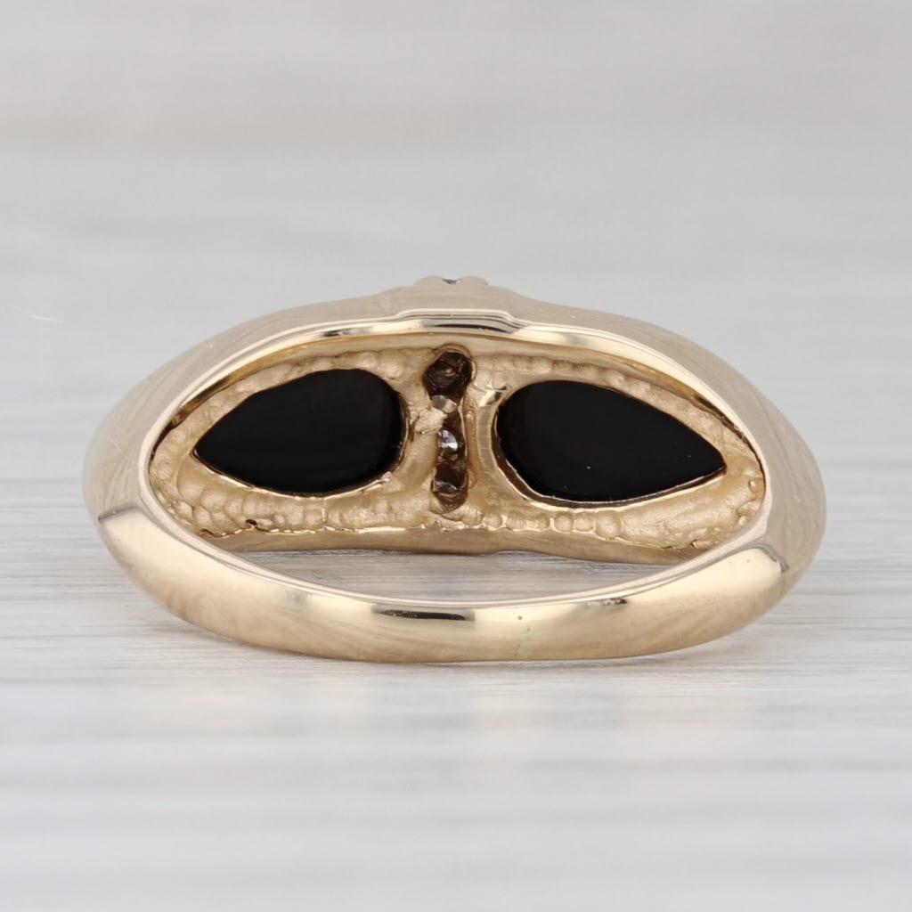 Gray Pear Cabochon Onyx Diamond Ring 14k Yellow Gold Size 5.25 Vintage
