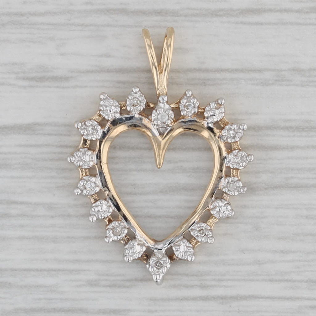 Gray Diamond Accented Halo Open Heart Pendant 10k Yellow Gold