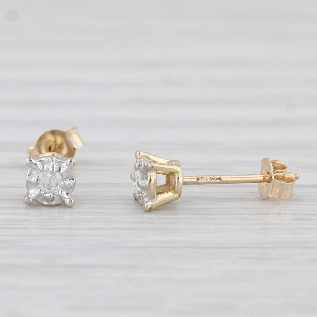 Light Gray Round Diamond Solitaire Stud Earrings 10k Yellow Gold