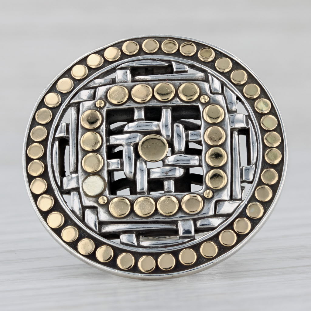 Gray John Hardy Lattice Work Ring Sterling Silver 18k Gold Size 7.25 Statement
