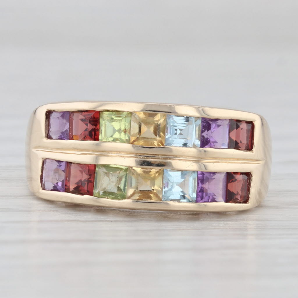 Light Gray 2.48ctw Rainbow Gemstone Ring 10k Gold Garnet Amethyst Topaz Citrine Peridot