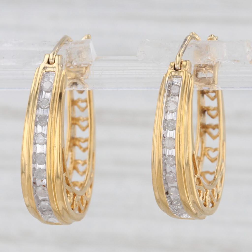 Light Gray 0.18ctw Diamond Oval Hoop Earrings Sterling Silver Gold Plated Hearts