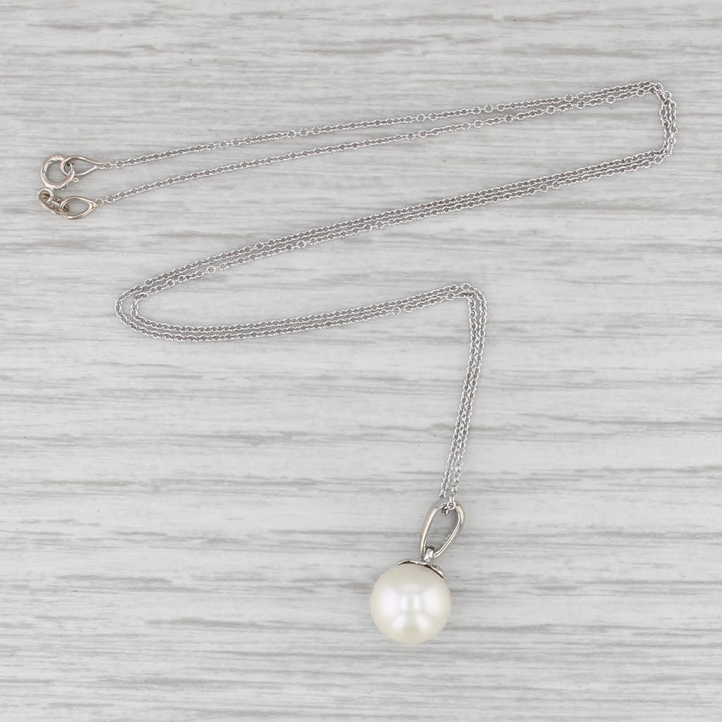 Galatea Cultured Pearl Pendant Necklace 14k White Gold 18" Cable Chain