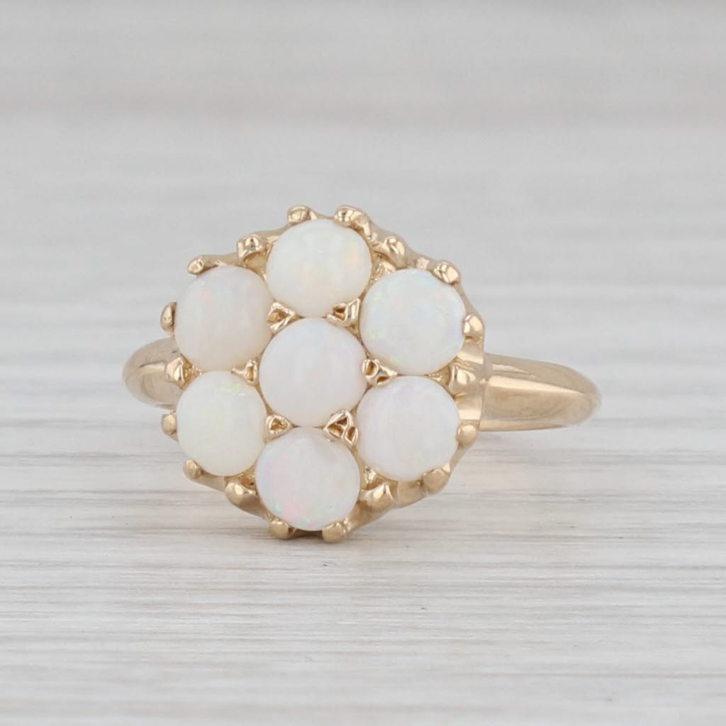 Light Gray Vintage Opal Cluster Ring 14k Yellow Gold Size 5.5