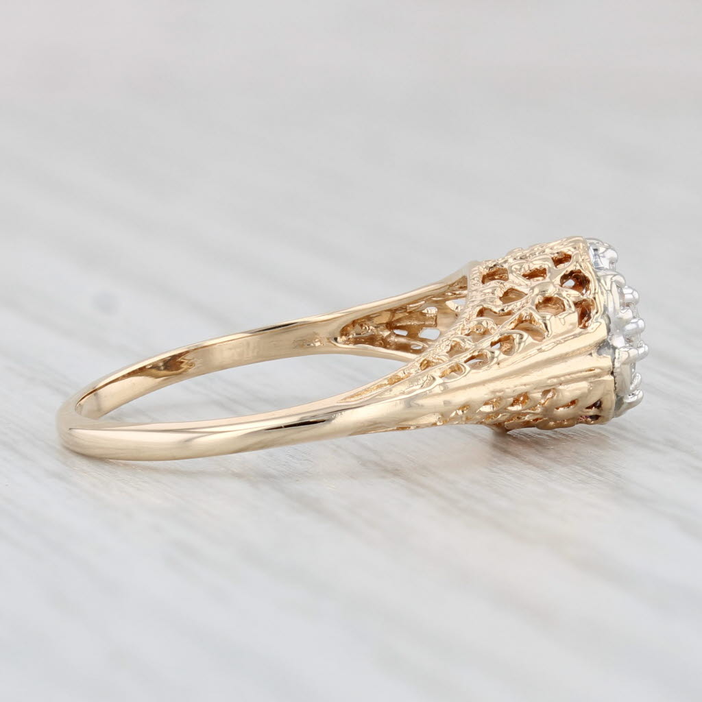 Light Gray 0.25ctw Diamond Cluster Ring 14k Yellow Gold Size 6.25 Engagement Vintage