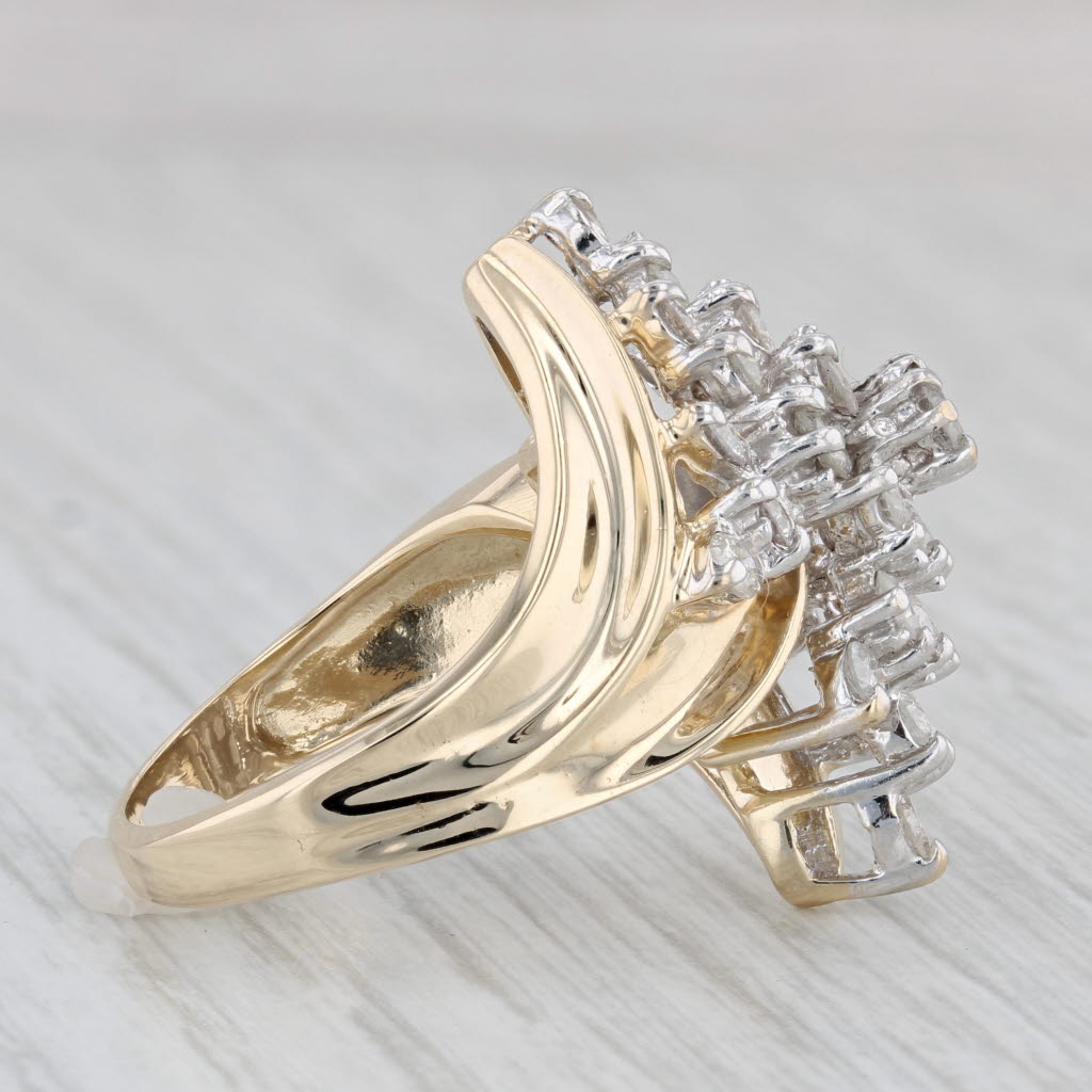 Gray 1.30ctw Diamond Cluster Bypass Ring 10k Yellow Gold Size 7.25 Cocktail
