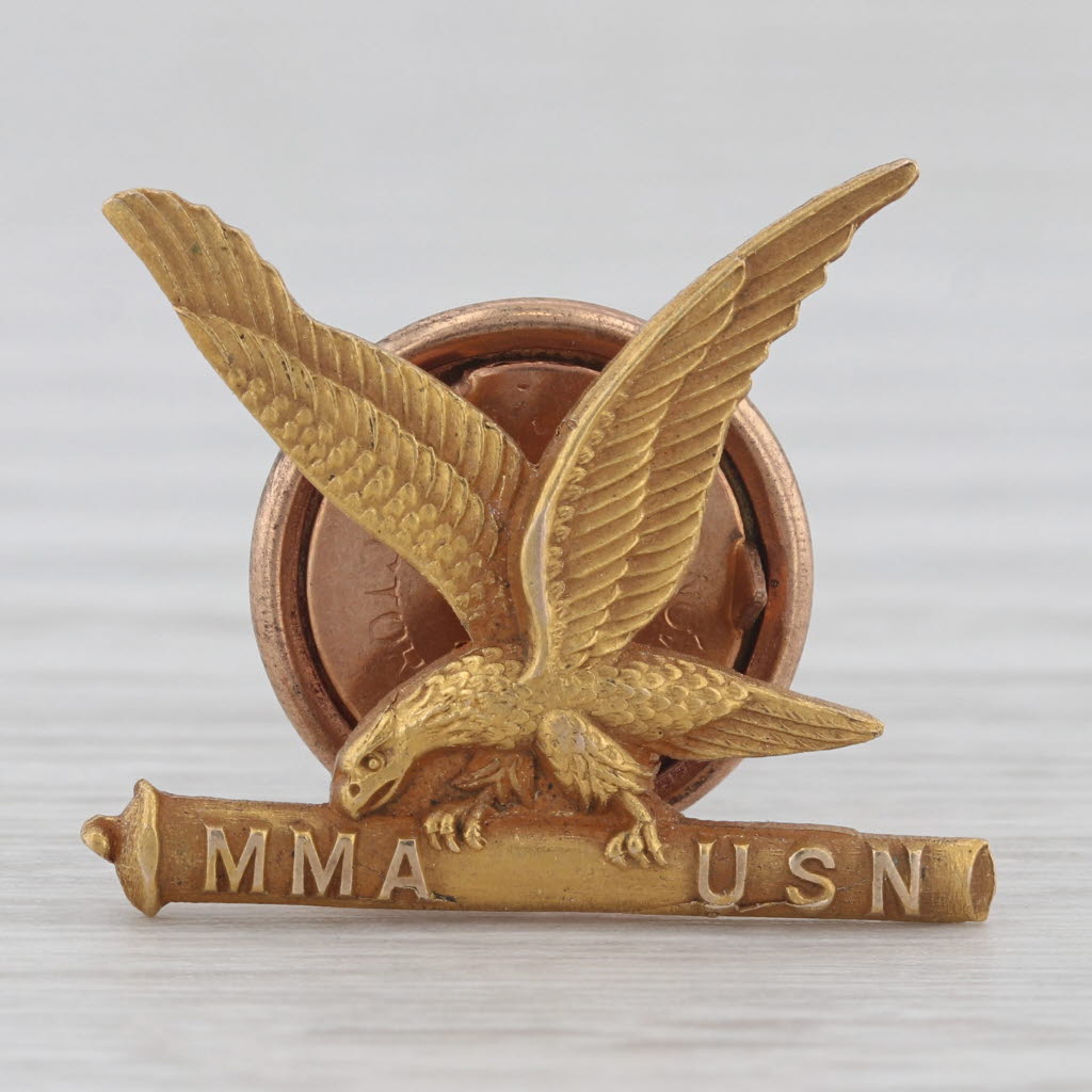 Light Gray US Navy Master Machinist Academy Pin 10k Gold Military Eagle Badge