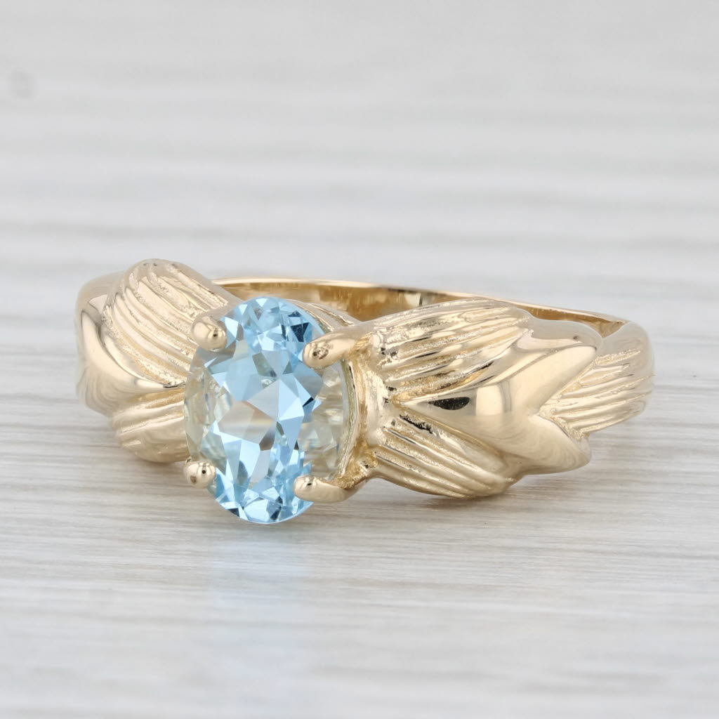Light Gray 1.17ct Oval Solitaire Aquamarine Ring 14k Yellow Gold Size 7.25