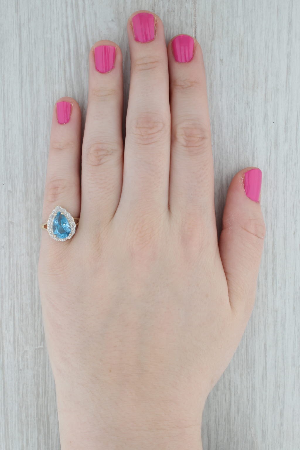 Gray 3.65ctw Pear Blue Topaz Diamond Halo Ring 10k Yellow Gold Size 7.25