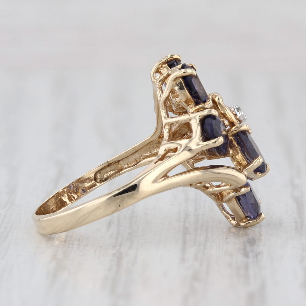 1.60ctw Blue Iolite Cluster Ring 10k Yellow Gold Size 5.25 Diamond Accents