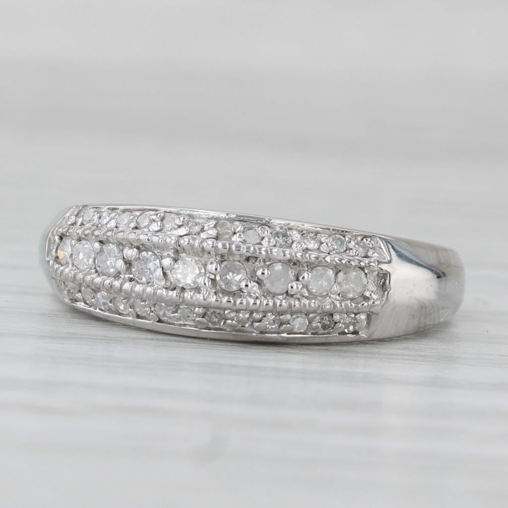 Light Gray 0.17ctw Diamond Wedding Band 10k White Gold Size 7 Anniversary Ring