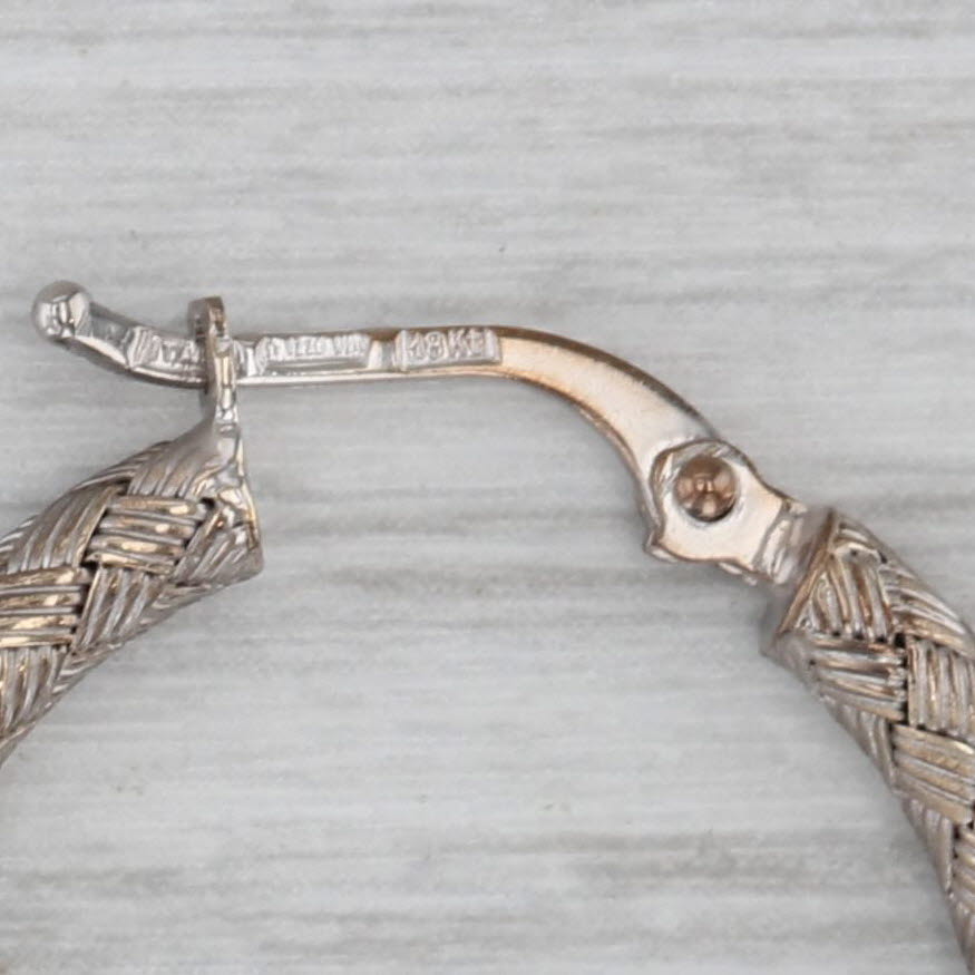 Gray Roberto Coin Basket Weave Hoop Earrings 18k White Gold Snap Top Round Hoops