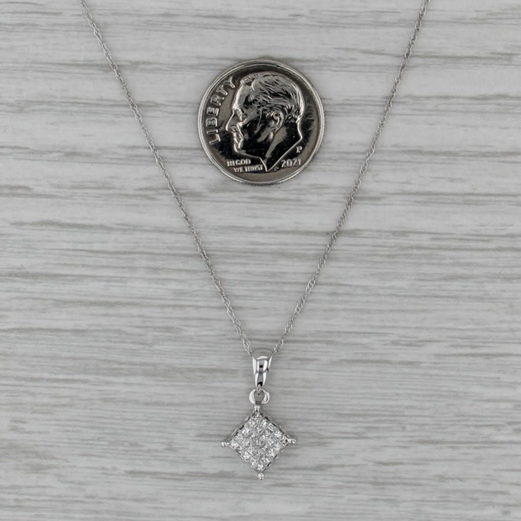 0.25ctw Princess Diamond Pendant Necklace 10k White Gold 16" Rope Chain