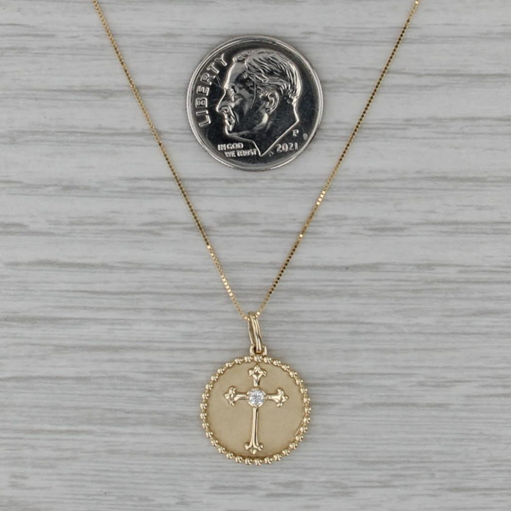 New Diamond Cross Pendant Necklace 14k Yellow Gold 18" Box Chain