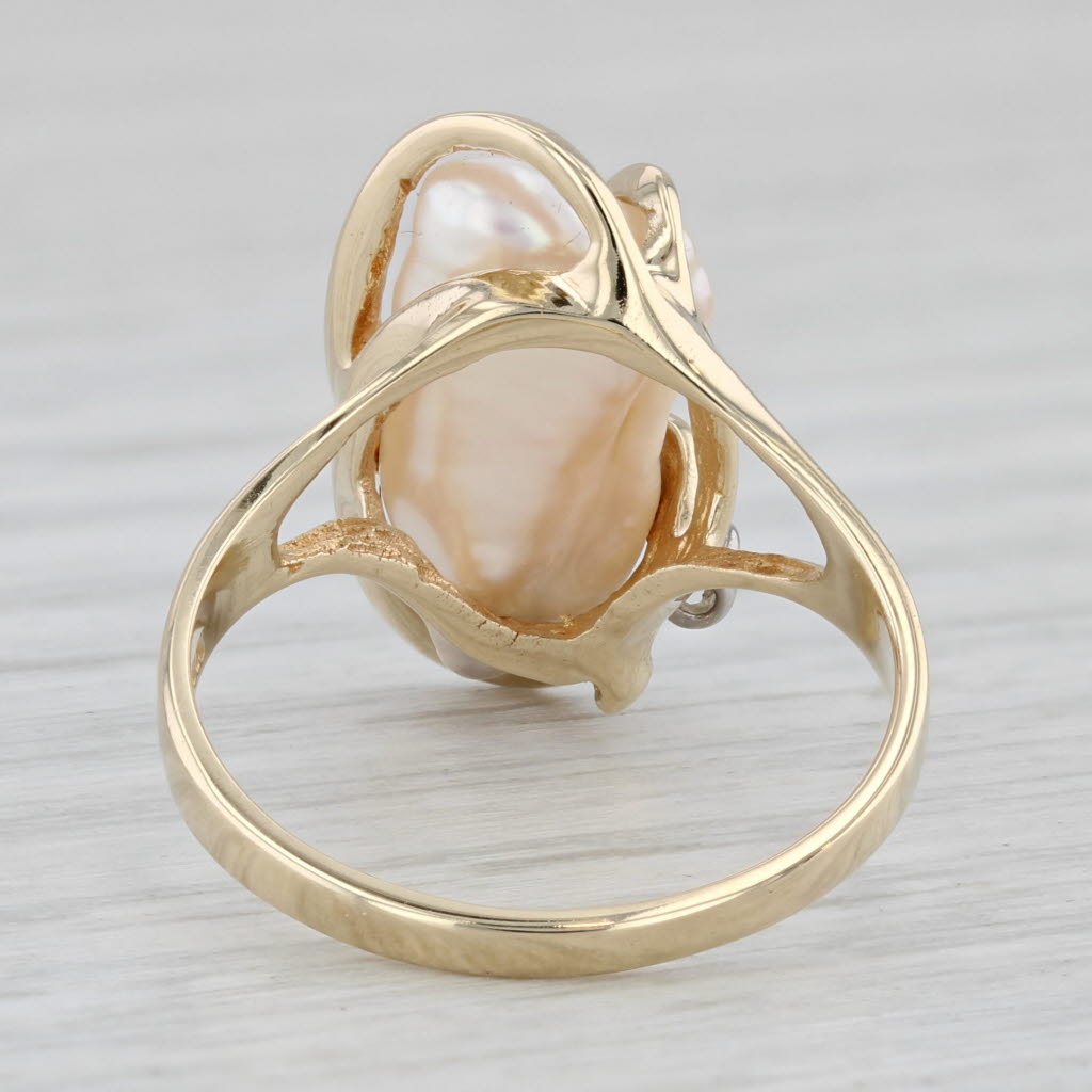 Gray Cultured Pearl Diamond Accent Ring 14k Yellow Gold Size 6
