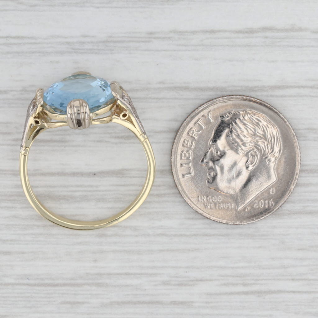 Light Gray Vintage 3.32ctw Oval Aquamarine Diamond Ring 14k White Gold Size 5.5 Oak Leaf