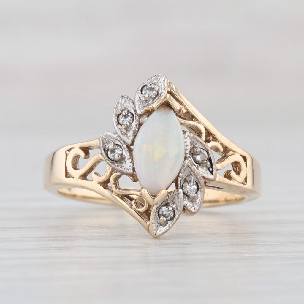 Light Gray Marquise Opal Bypass Ring 10k Yellow Gold Size 5