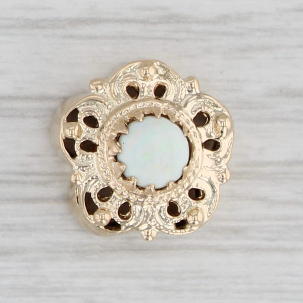 Gray Vintage Ornate Opal Flower Slide Charm 14k Yellow Gold AV October Birthstone