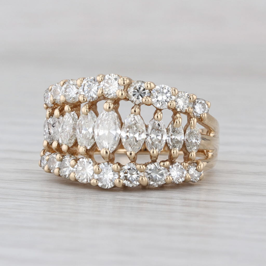 2.75ctw Diamond Cocktail Ring 14k Yellow Gold Size 7.25 Tiered Rooftop Marquise