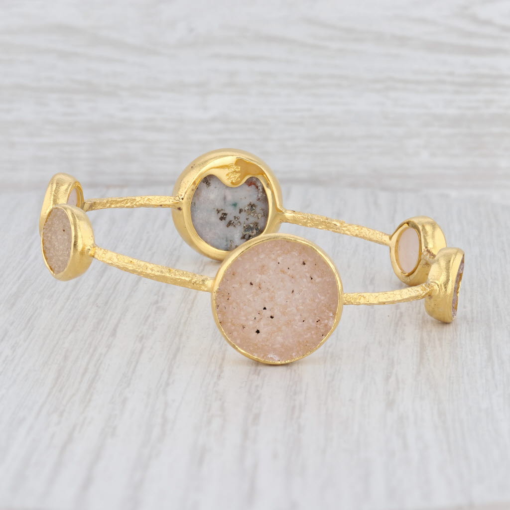 New Nina Nguyen Bangle Bracelet Sand White Druzy Quartz Sterling 22k Vermeil