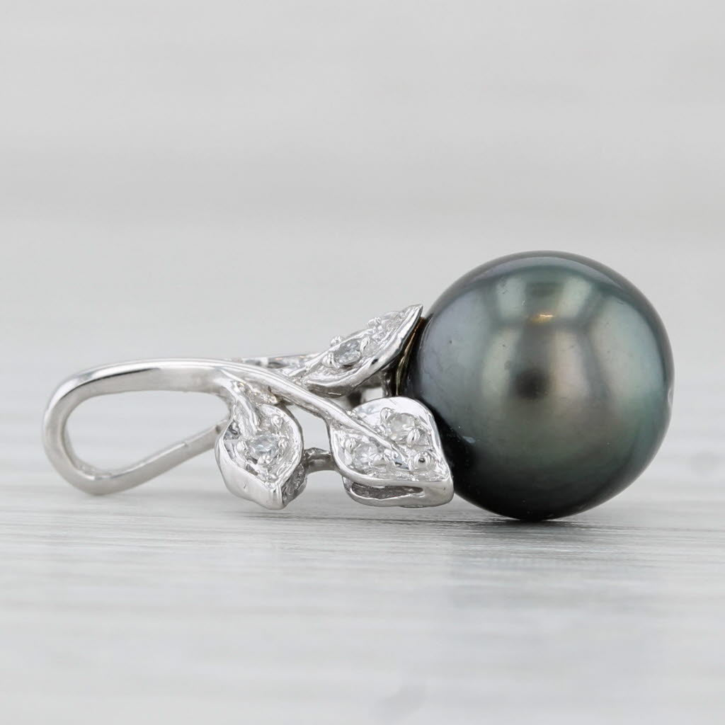 Light Gray Black Cultured Pearl Diamond Pendant 14k White Gold