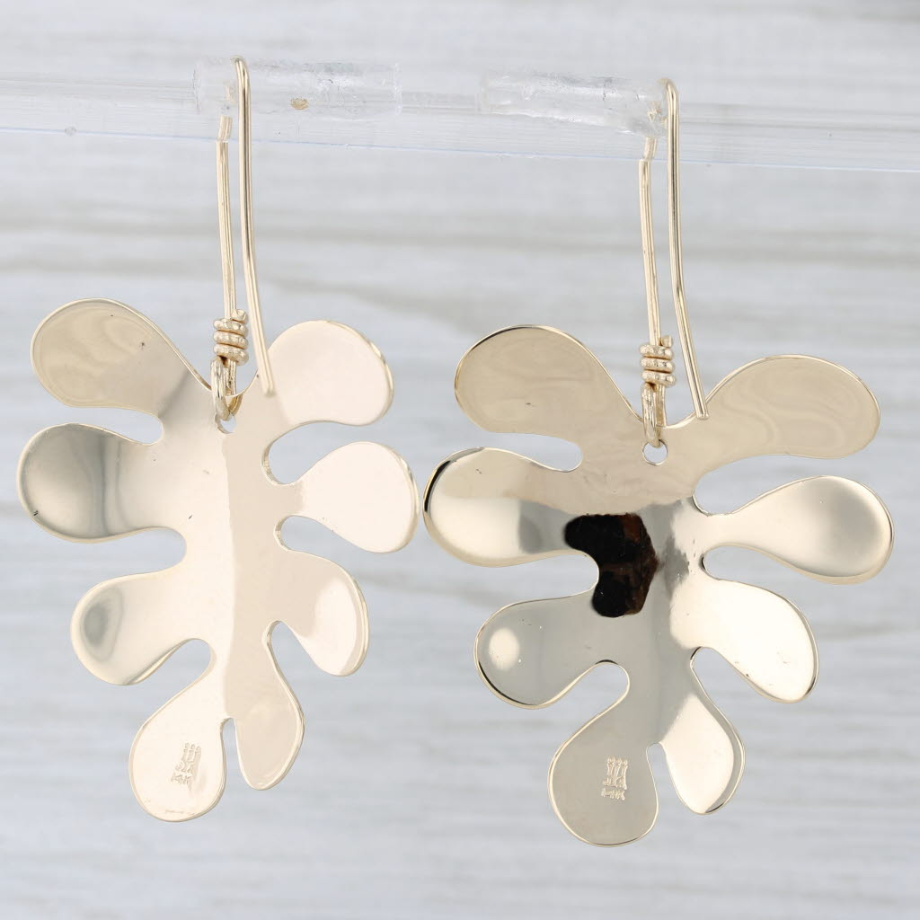Light Gray Large Leaf Dangle Earrings 14k Yellow Gold Retired James Avery Hook Posts