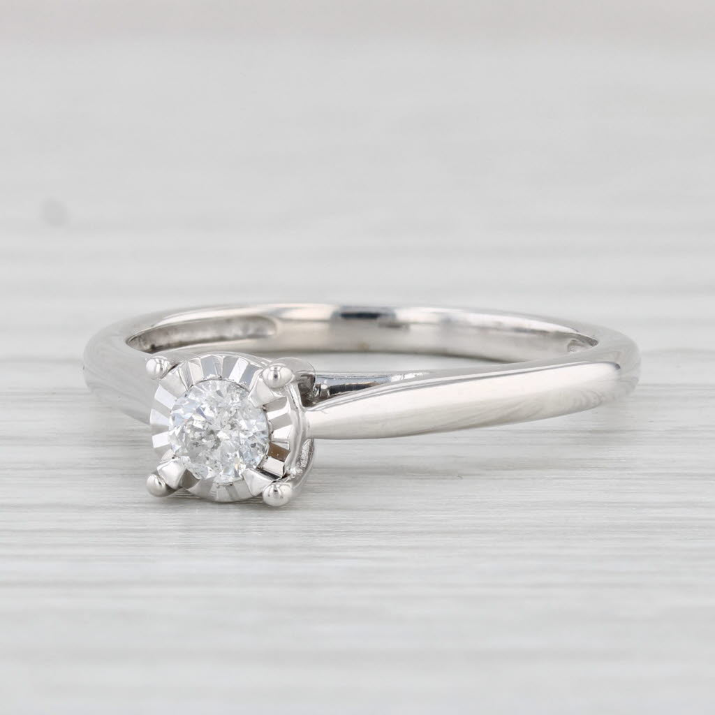 Light Gray 0.16ctw Round Diamond Solitaire Engagement Ring 10k White Gold Size 7